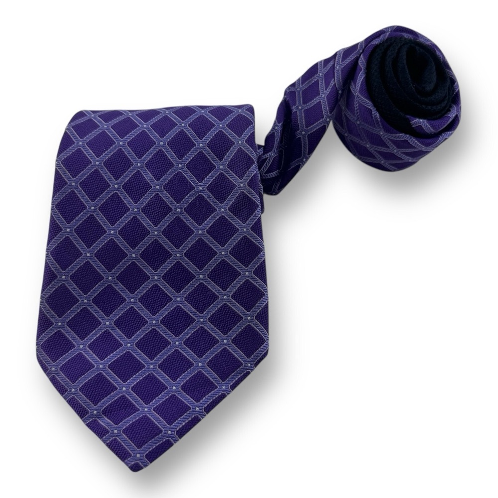 Napoli di Nordstrom Designer Silk Neck Tie Purple Diamond Check